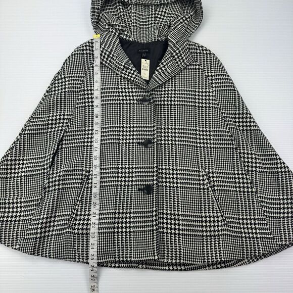 Talbots XS/S Hooded Houndstooth Cape Coat Black White Wool Blend New $199 - Picture 11 of 11